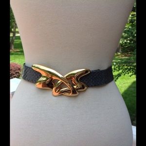 Vintage Gray Croco Leather Belt Gold Angle Buckle